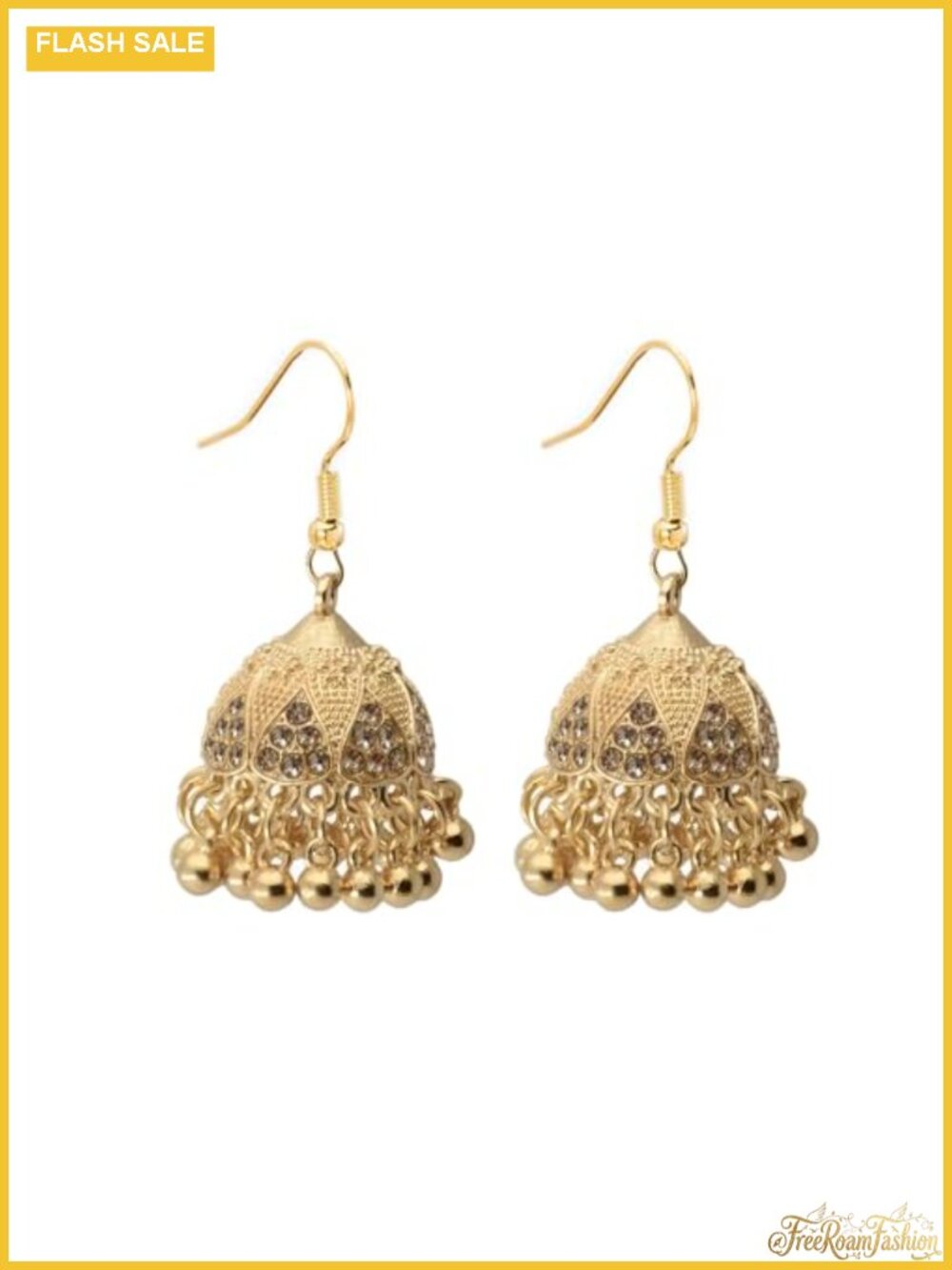Gold Plated CZ Jhumki Beaded Tassel Chandelier Dangle Drop Earrings